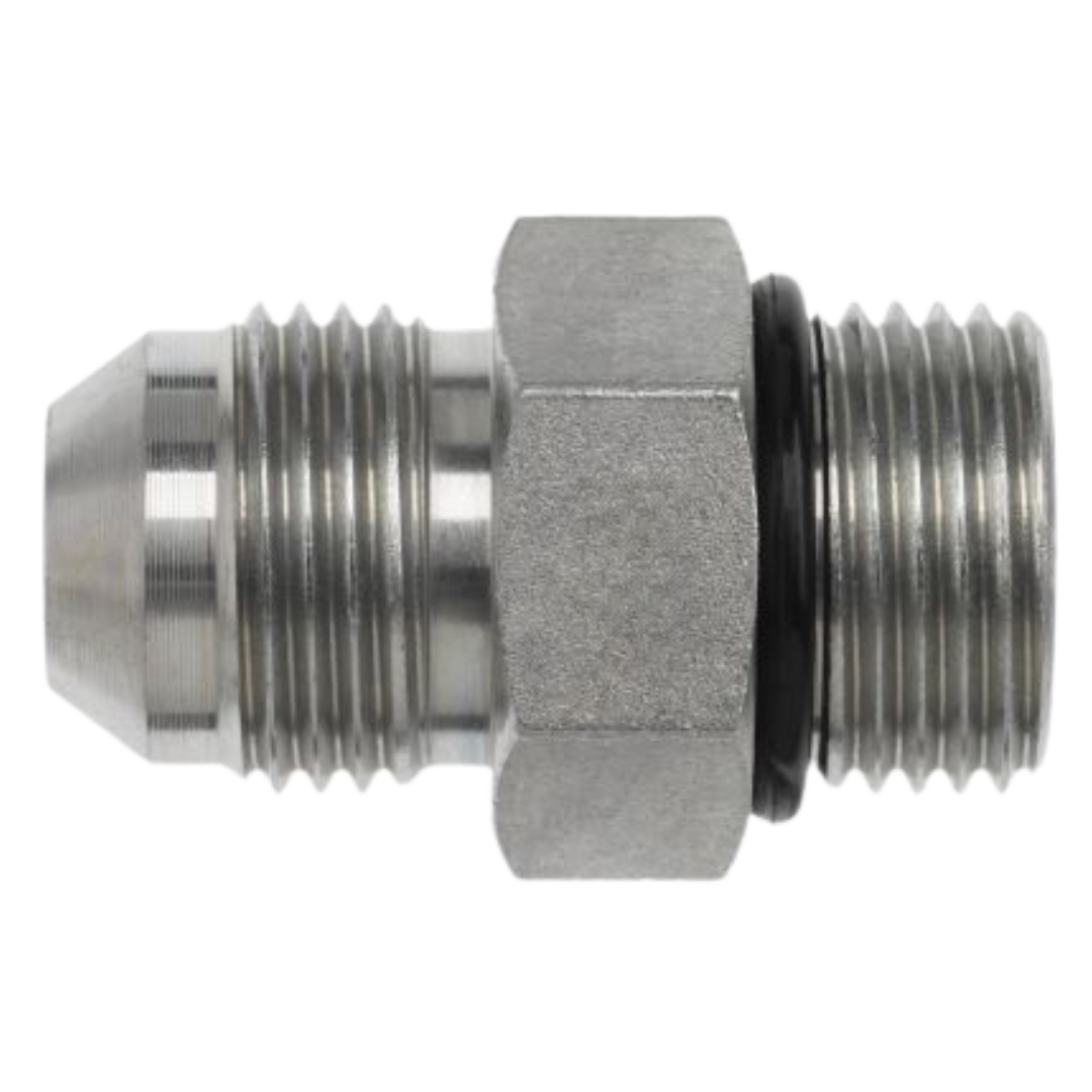 6400-03-04-O : OneHydraulics Straight Steel Rigid Adapter, 3/8-24 (-03) Male JIC x 7/16-20 (-04) Male ORB, 7500psi