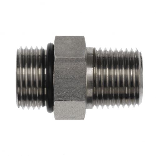 6401-03-02-O : OneHydraulics Straight Steel Rigid Adapter, 3/8-24 (-03) Male ORB x 1/8-27 (-02) Male NPT, 6000psi