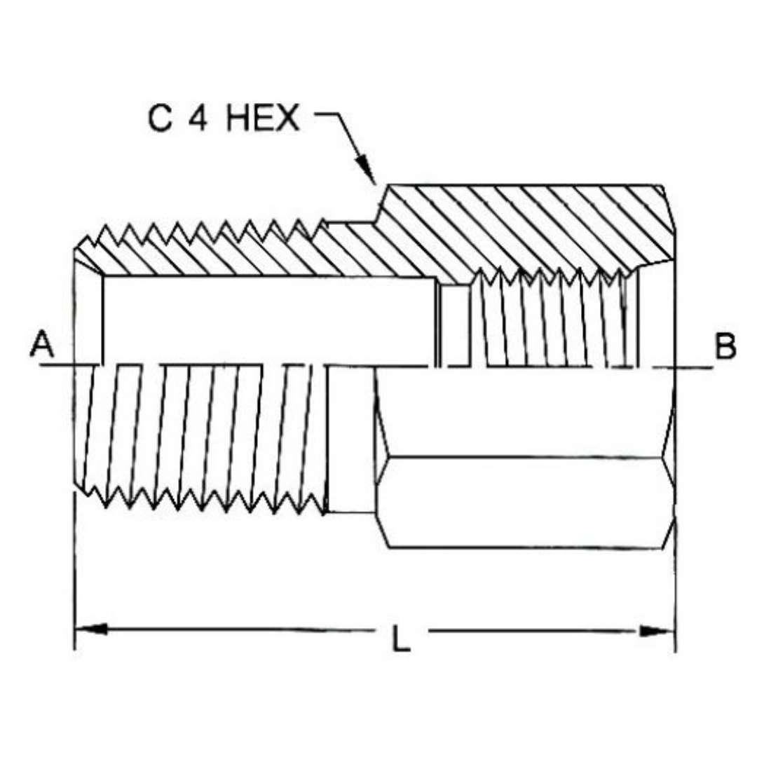 6404-10-12 : OneHydraulics Straight Steel Rigid Adapter, 7/8-14 (-10) Female ORB x 3/4-14 (-12) Male NPT, 4500psi