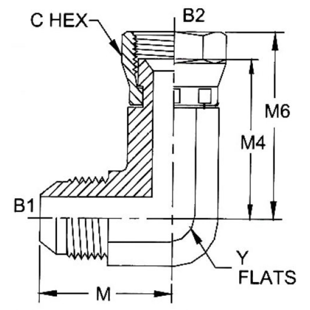 6500-L-16-16-SS : OneHydraulics 90-Degree Stainless Long Adapter, 1-5/16-12 (-16) Male JIC x 1-5/16-12 (-16) Female JIC Swivel, 3600psi