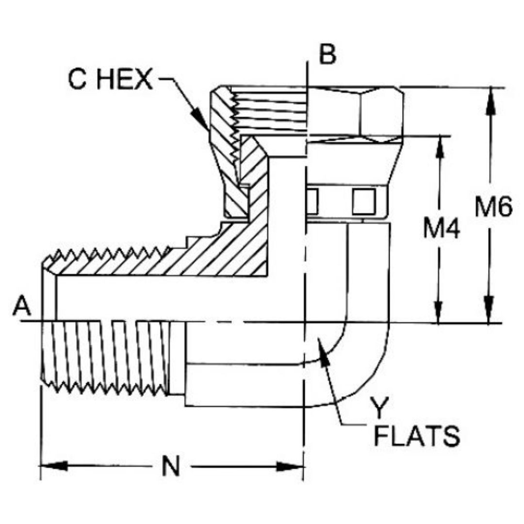 6501-16-12-FG : OneHydraulics 90-Degree Steel Adapter, 1-11-1/2 (-16) Male NPT x 1-1/16-12 (-12) Female JIC Swivel, 3600psi