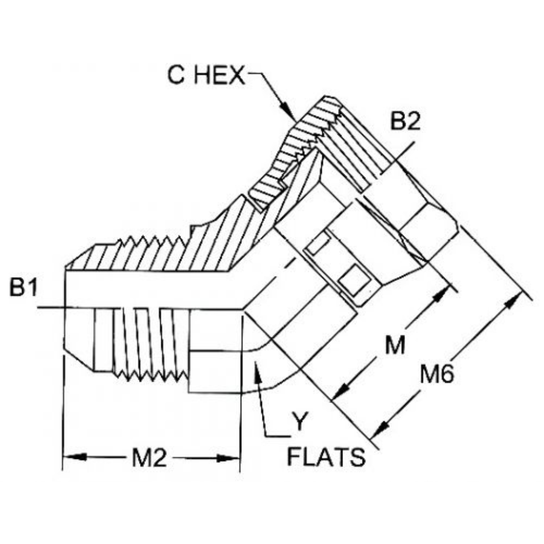 6502-16-16-SS : OneHydraulics 45-Degree Stainless Adapter, 1-5/16-12 (-16) Male JIC x 1-5/16-12 (-16) Female JIC Swivel
