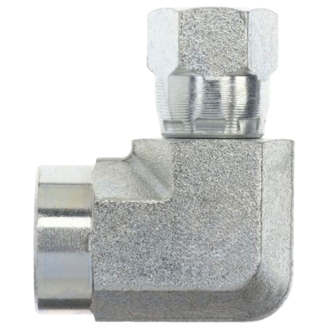6503-04-05-SS : OneHydraulics 90-Degree Stainless Adapter, 1/4-18 (-04) Female NPTF x 1/2-20 (-05) Female JIC Swivel, 6000psi