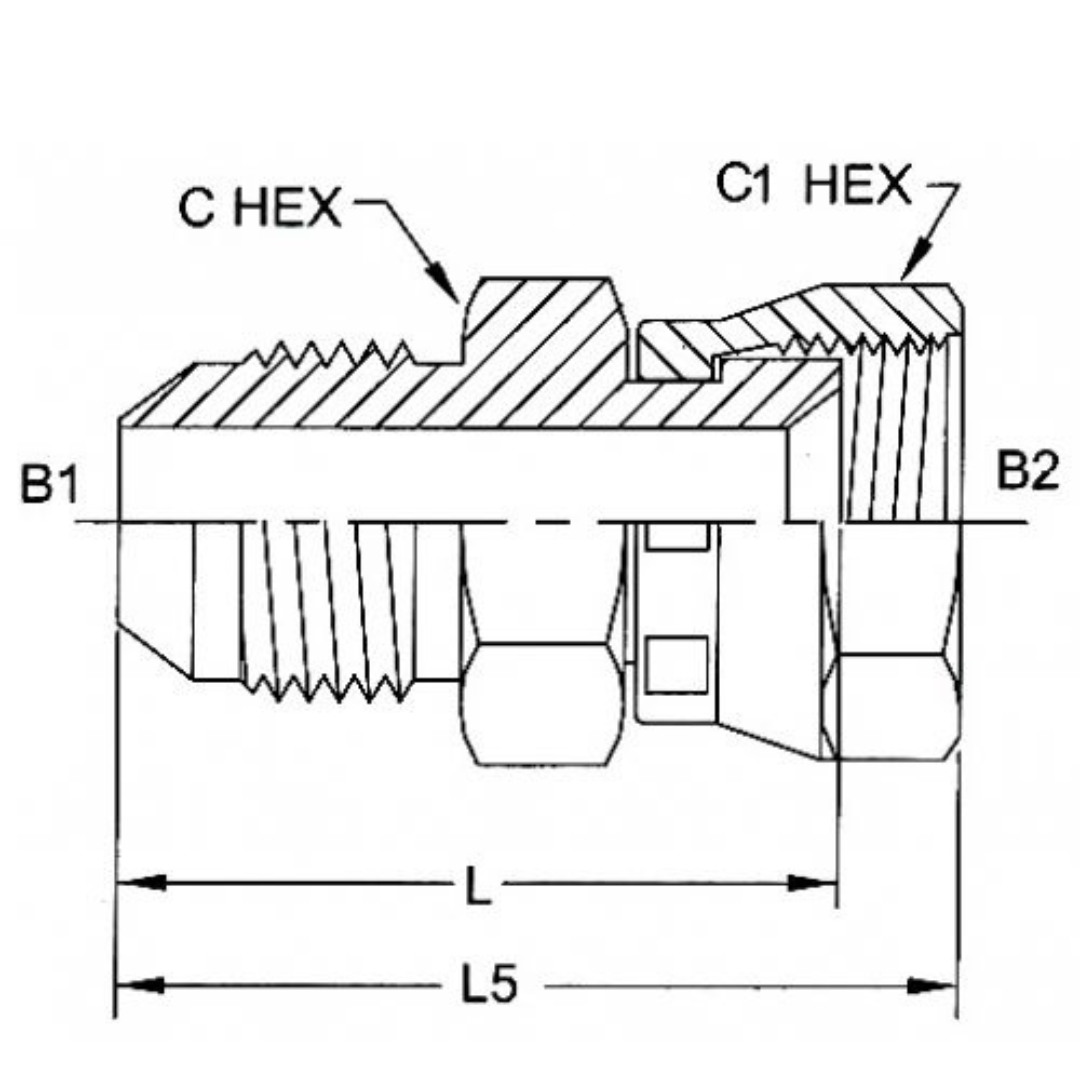 6504-04-04-SS : OneHydraulics Straight Stainless Steel Adapter, Swivel, 7/16-20 (-04) Male JIC x 7/16-20 (-04) Female JIC, 7700psi