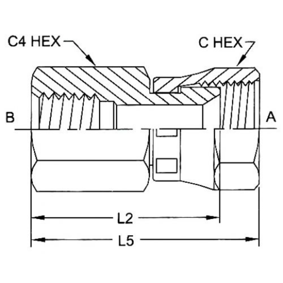 6506-12-10 : OneHydraulics Straight Steel Adapter, 3/4-14 (-12) Female NPT x 7/8-14 (-10) Female JIC Swivel, 4000psi