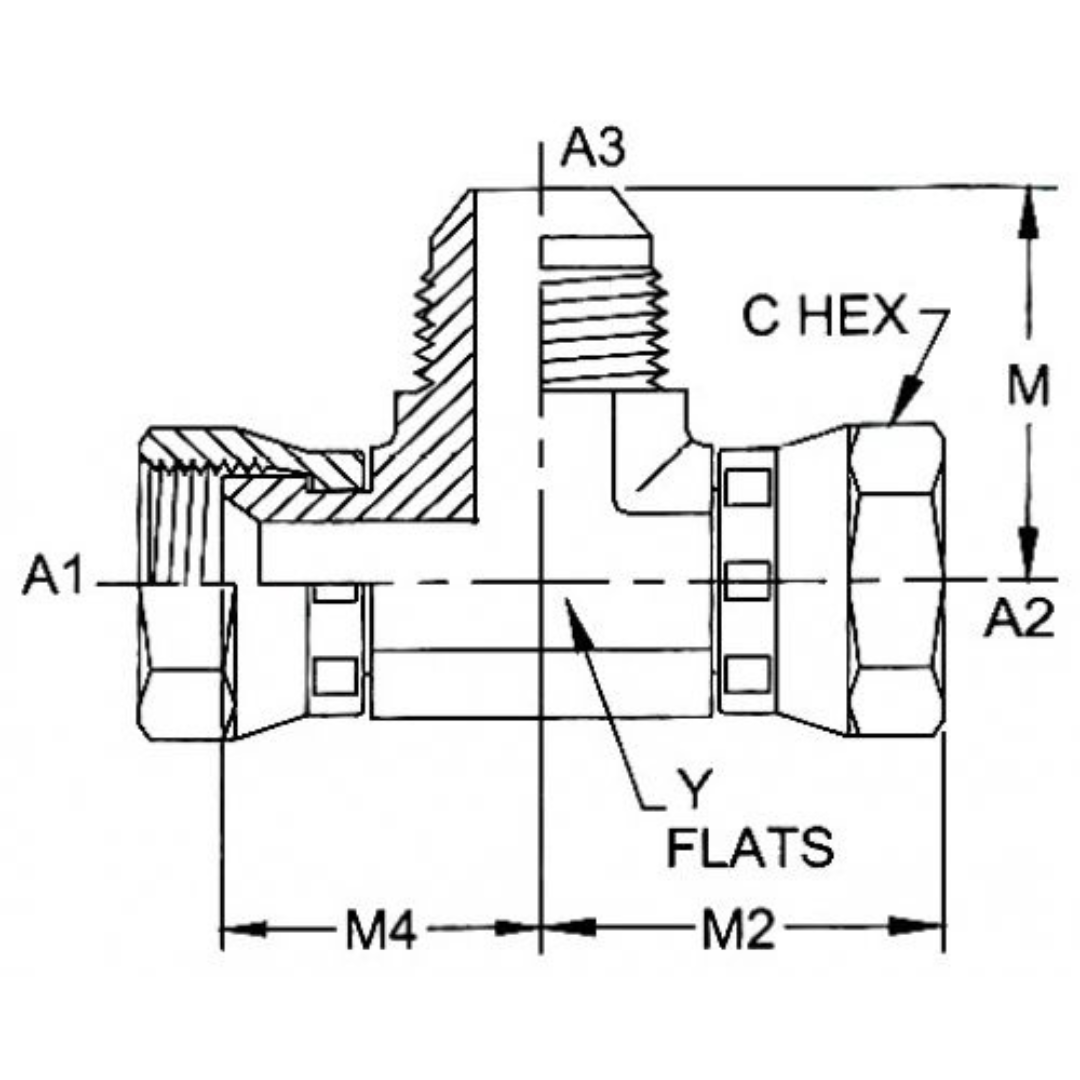 6603-08-08-08-FG : OneHydraulics Tee Steel Adapter, 3/4-16 (-08) Female JIC Swivel x 3/4-16 (-08) Female JIC Swivel x 3/4-16 (-08) Male JIC, 5000psi