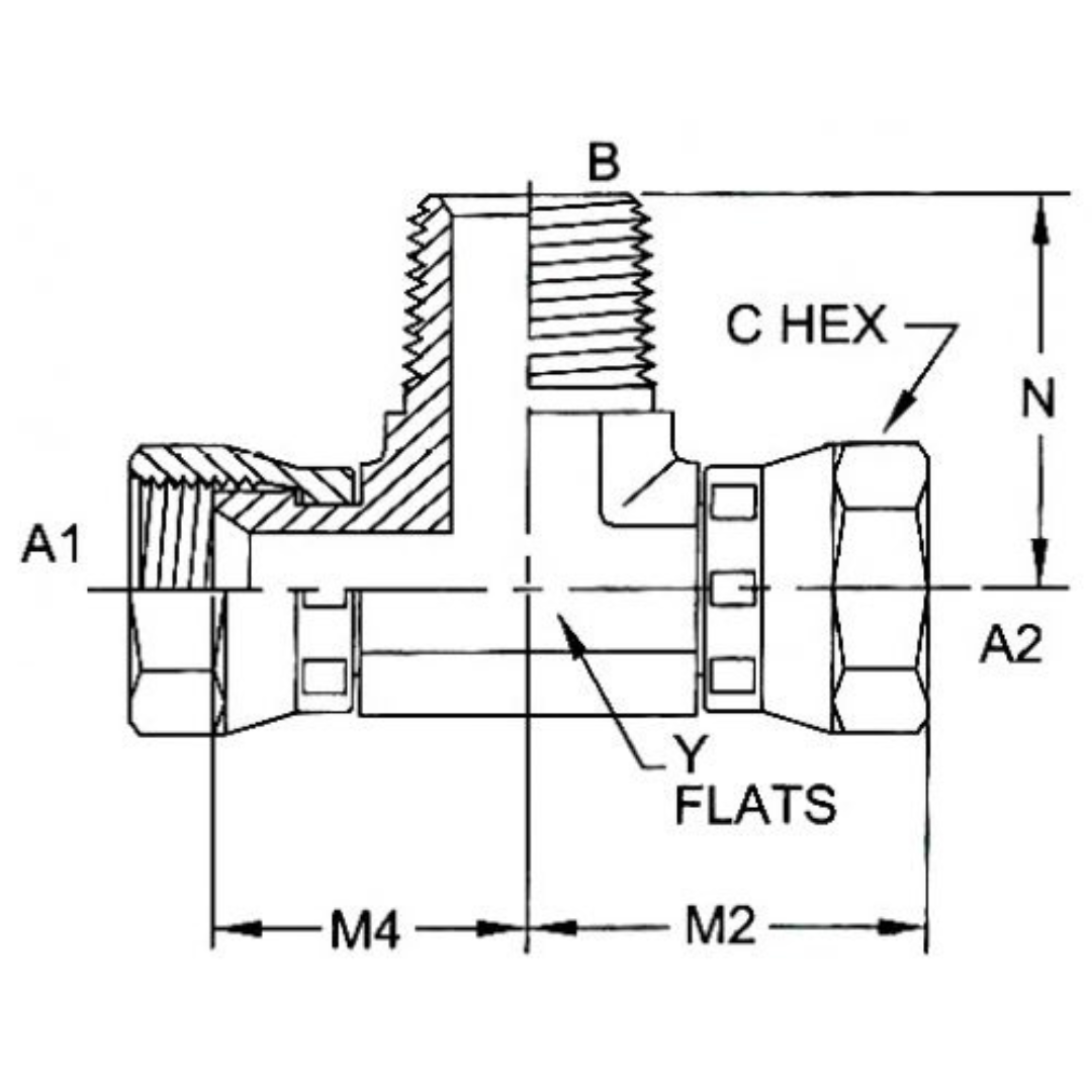 6604-06-06-06-FG : OneHydraulics Tee Steel Adapter, 9/16-18 (-06) Female JIC Swivel x 9/16-18 (-06) Female JIC Swivel x 3/8-18 (-06) Male NPT, 5000psi