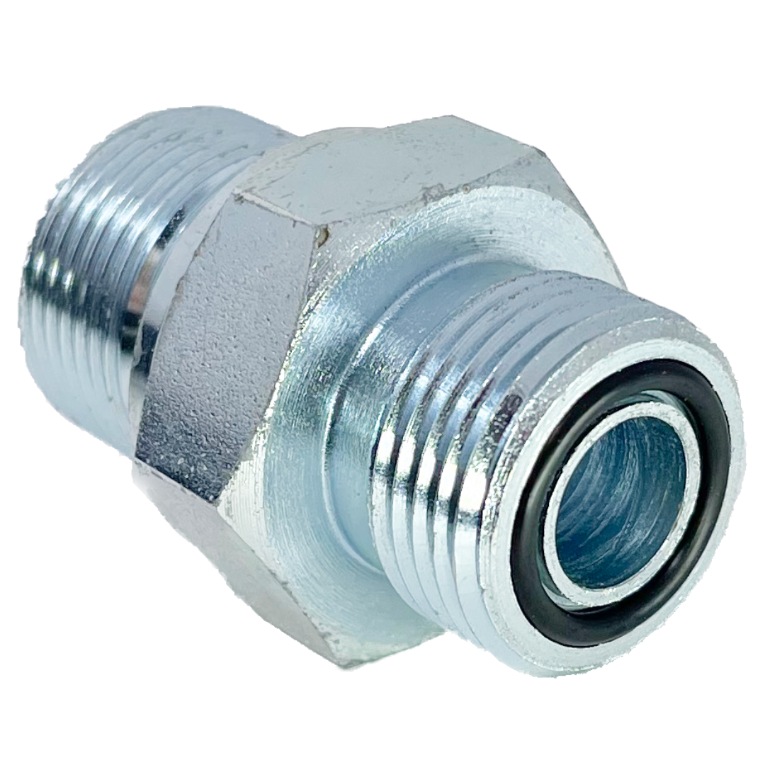 6605-04-L08-14 : Adaptall Straight Steel Rigid Adapter, 9/16-18 (-04) Male ORFS x M14 X 1.5 (-L08) Male DIN, Light Duty