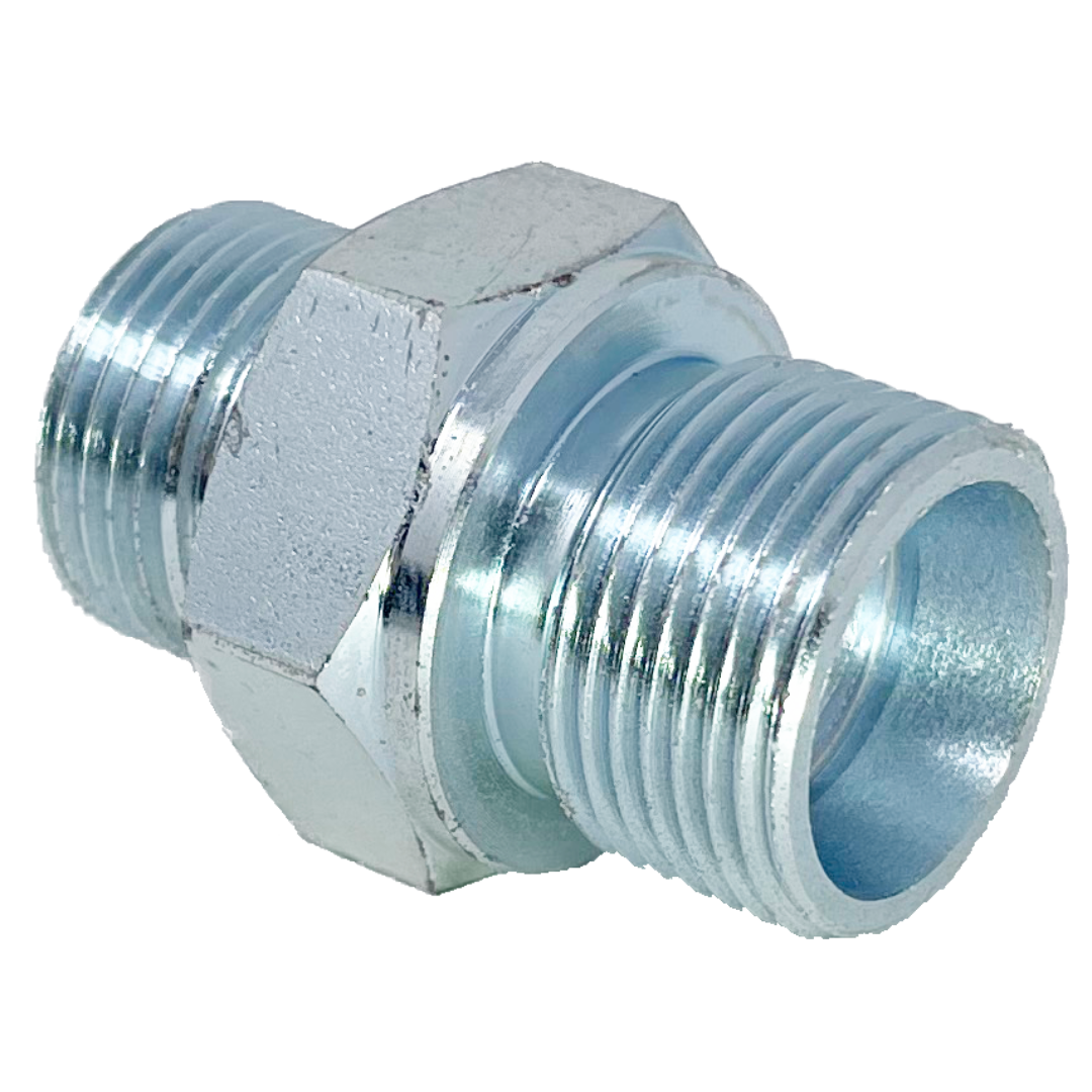 6605-04-L08-14 : Adaptall Straight Steel Rigid Adapter, 9/16-18 (-04) Male ORFS x M14 X 1.5 (-L08) Male DIN, Light Duty