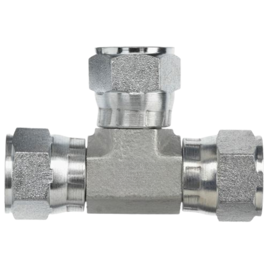 6606-06-06-06-FG : OneHydraulics Tee Steel Adapter, 9/16-18 (-06) Female JIC Swivel x 9/16-18 (-06) Female JIC Swivel x 9/16-18 (-06) Female JIC Swivel, 5000psi