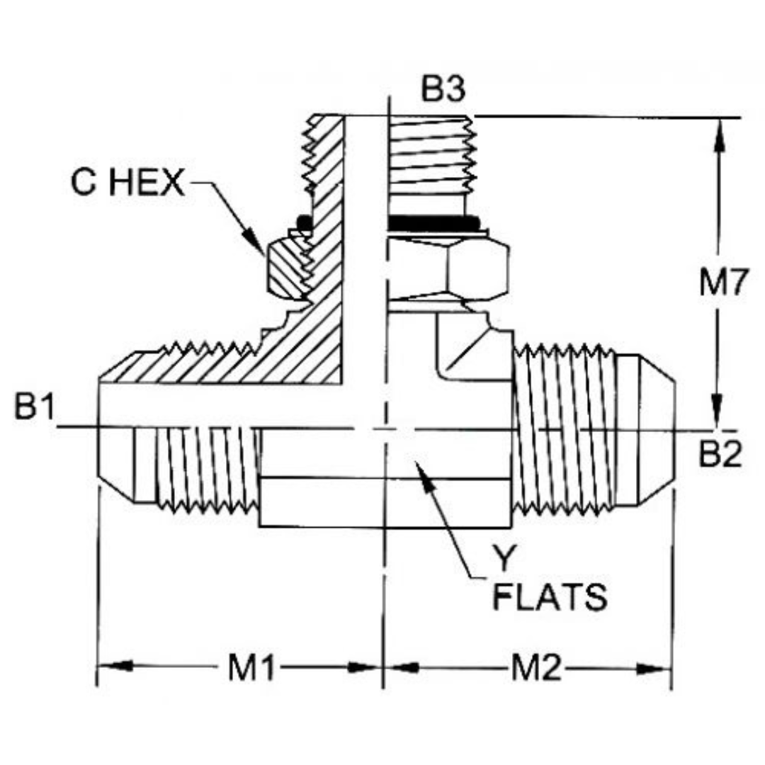 6803-14-14-14-NWO-FG : OneHydraulics Branch Tee Steel Adapter, 1-3/16-12 (-14) Male JIC x 1-3/16-12 (-14) Male JIC x 1-3/16-12 (-14) Male Adjustable ORB, 5000psi