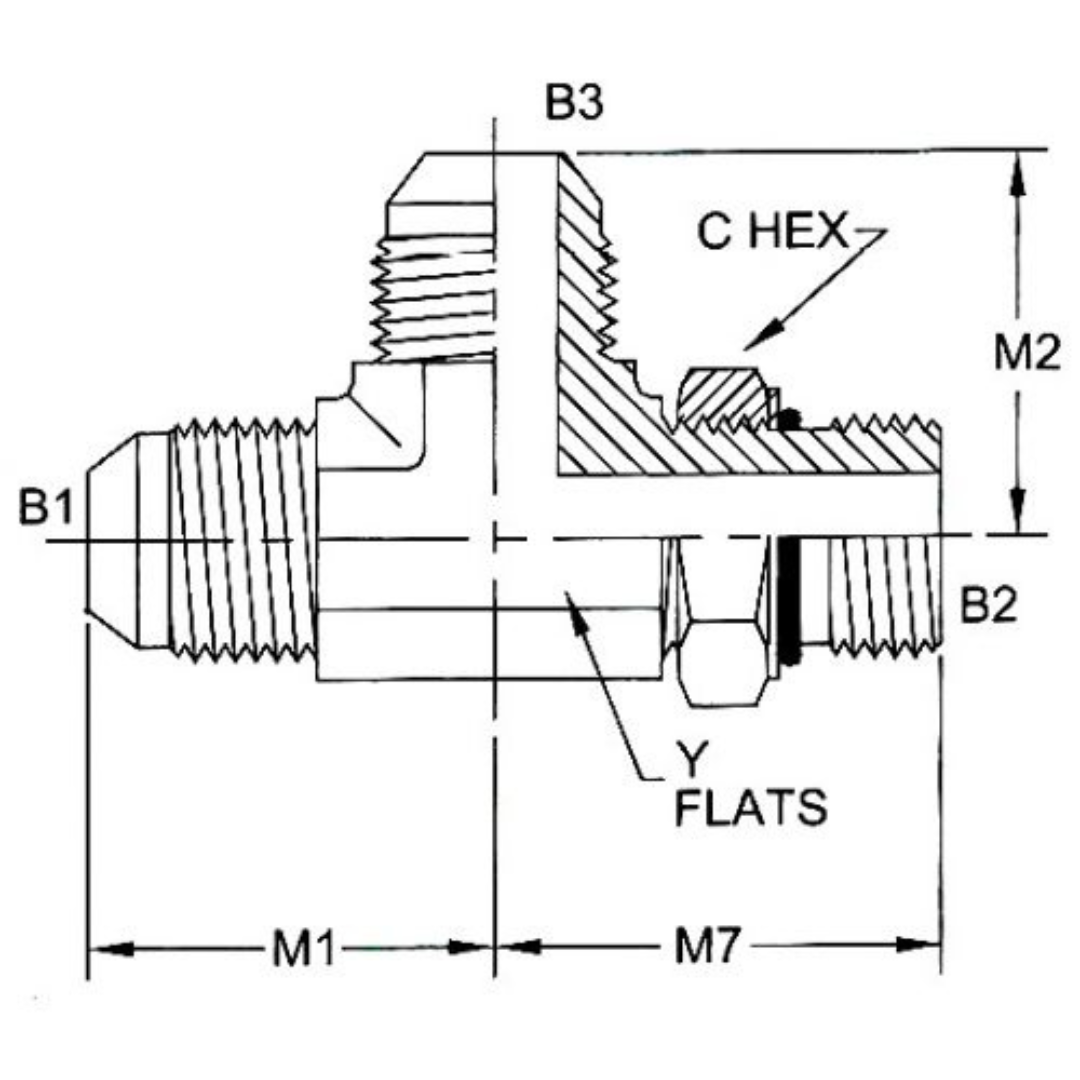 6804-14-14-14-NWO-FG : OneHydraulics Run Tee Steel Adapter, 1-3/16-12 (-14) Male JIC x 1-3/16-12 (-14) Male Adjustable ORB x 1-3/16-12 (-14) Male JIC, 4000psi