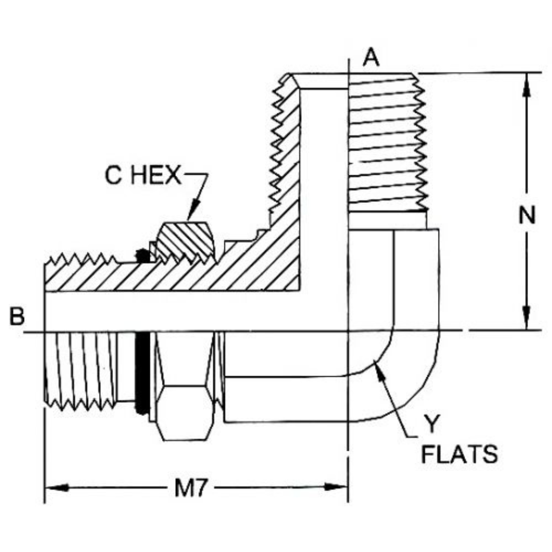 6806-06-04-NWO-FG : OneHydraulics 90-Degree Steel Adapter, 9/16-18 (-06) Male Adjustable ORB x 1/4-18 (-04) Male NPTF, 6000psi