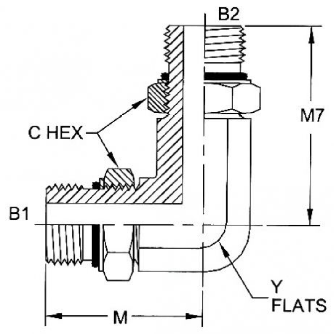 6807-LL-06-06-NWO-FG : OneHydraulics 90-Degree XX-Long Steel Adapter, 9/16-18 (-06) Male Adjustable ORB x 9/16-18 (-06) Male Adjustable ORB, 6000psi