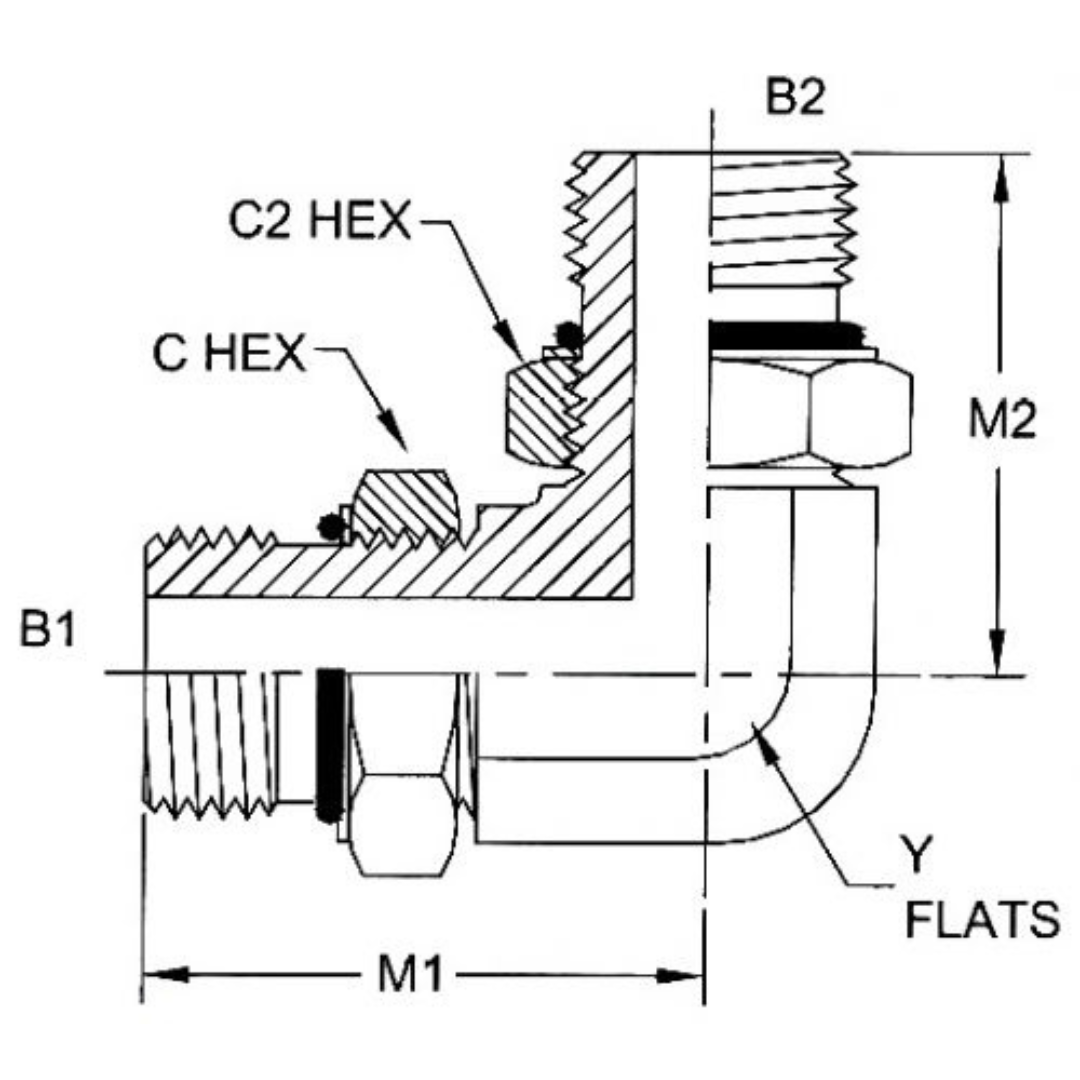 6807-10-08-NWO-FG : OneHydraulics 90-Degree Steel Adapter, 7/8-14 (-10) Male Adjustable ORB x 3/4-16 (-08) Male Adjustable ORB
