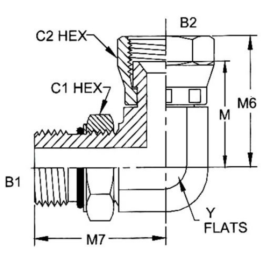 6809-16-16-NWO-SS : OneHydraulics 90-Degree Stainless Adapter, 1-5/16-12 (-16) Male Adjustable ORB x 1-5/16-12 (-16) Female JIC Swivel, 3600psi
