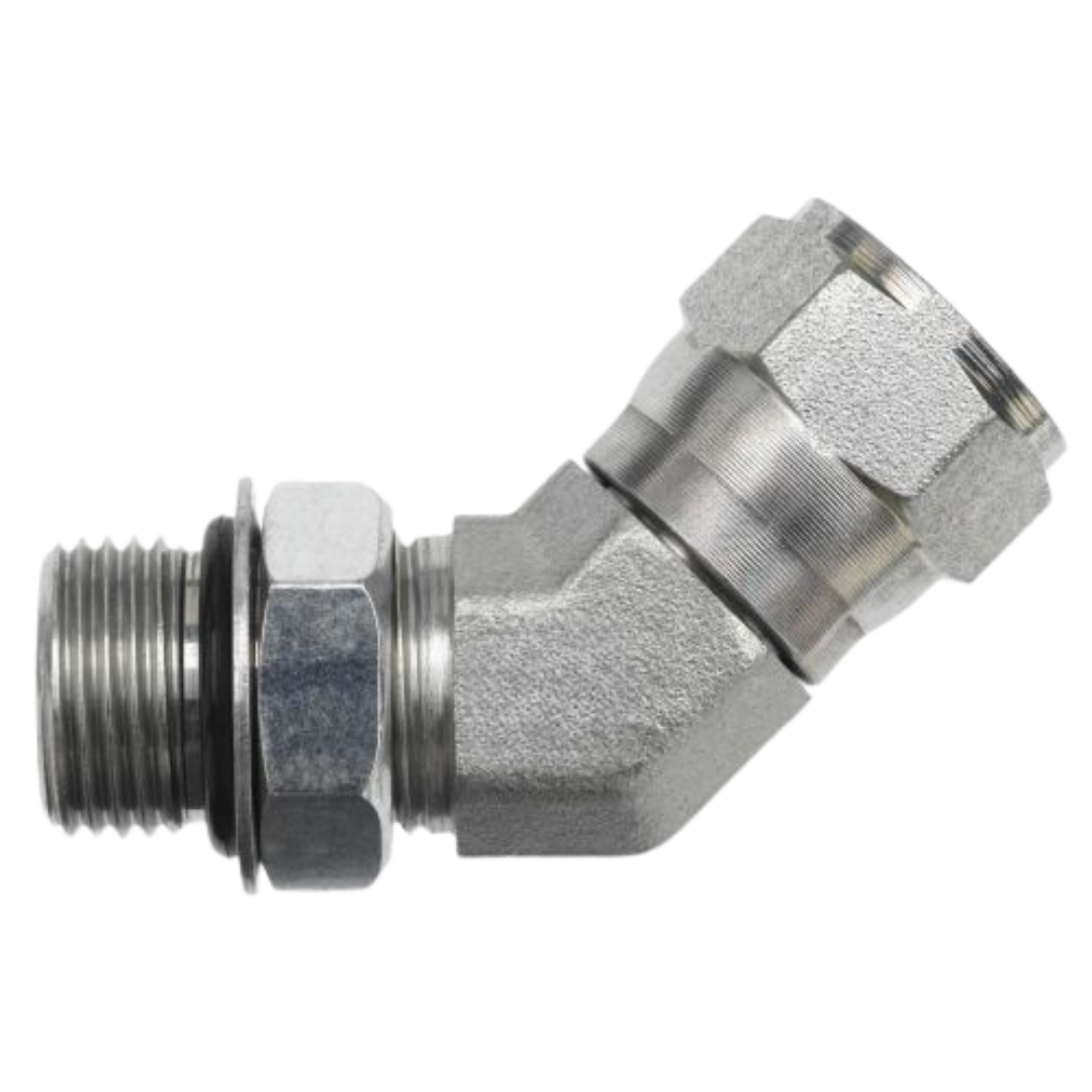 6810-08-08-NWO-FG : OneHydraulics 45-Degree Steel Adapter, 3/4-16 (-08) Male Adjustable ORB x 3/4-16 (-08) Female JIC Swivel, 5000psi