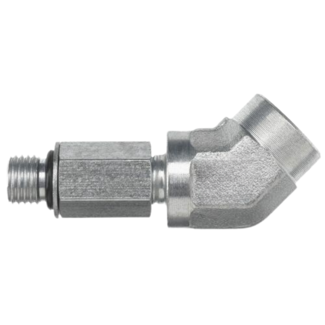 6818-04-04-NWO-FG : OneHydraulics 45-Degree Steel Adapter, 7/16-20 (-04) Male Adjustable ORB x 7/16-20 (-04) Female ORB