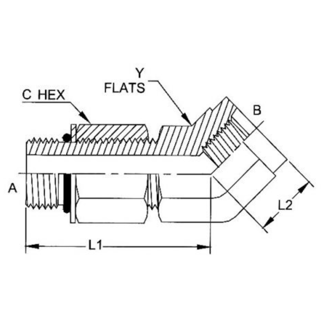6818-04-04-NWO-FG : OneHydraulics 45-Degree Steel Adapter, 7/16-20 (-04) Male Adjustable ORB x 7/16-20 (-04) Female ORB