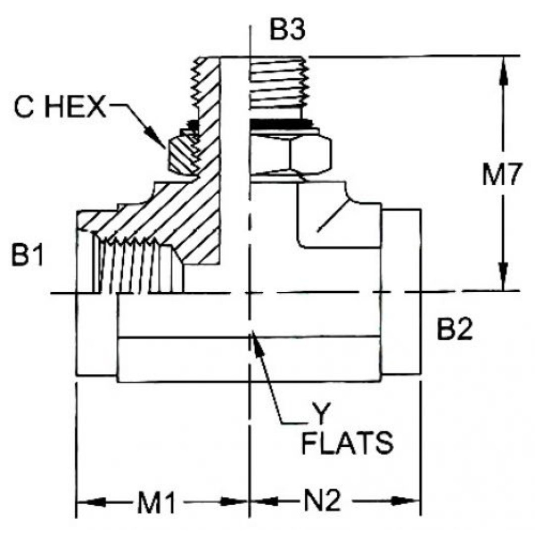 6832-08-08-08-NWO-FG : OneHydraulics Tee Steel Adapter, 3/4-16 (-08) Female ORB x 3/4-16 (-08) Female ORB x 3/4-16 (-08) Male Adjustable ORB