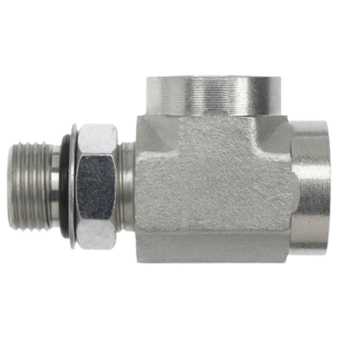 6835-08-08-08-NWO-FG : OneHydraulics Tee Steel Adapter, 3/4-16 (-08) Male Adjustable ORB x 3/4-16 (-08) Female ORB x 3/4-16 (-08) Female ORB