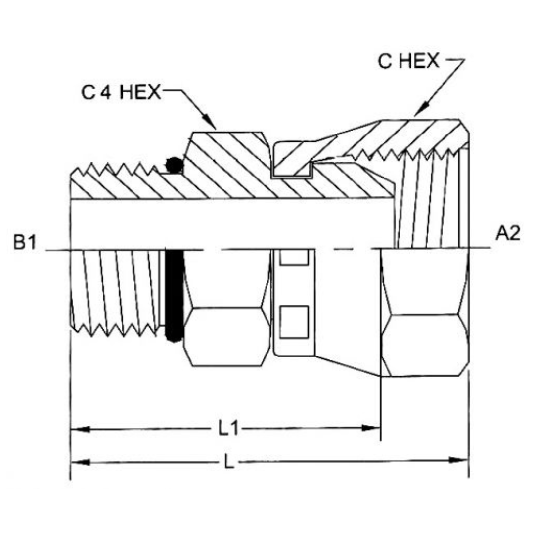 6900-05-08-O : OneHydraulics Straight Steel Swivel Adapter, 1/2-20 (-05) Male ORB x 1/2-14 (-08) Female NPSM, 3500psi