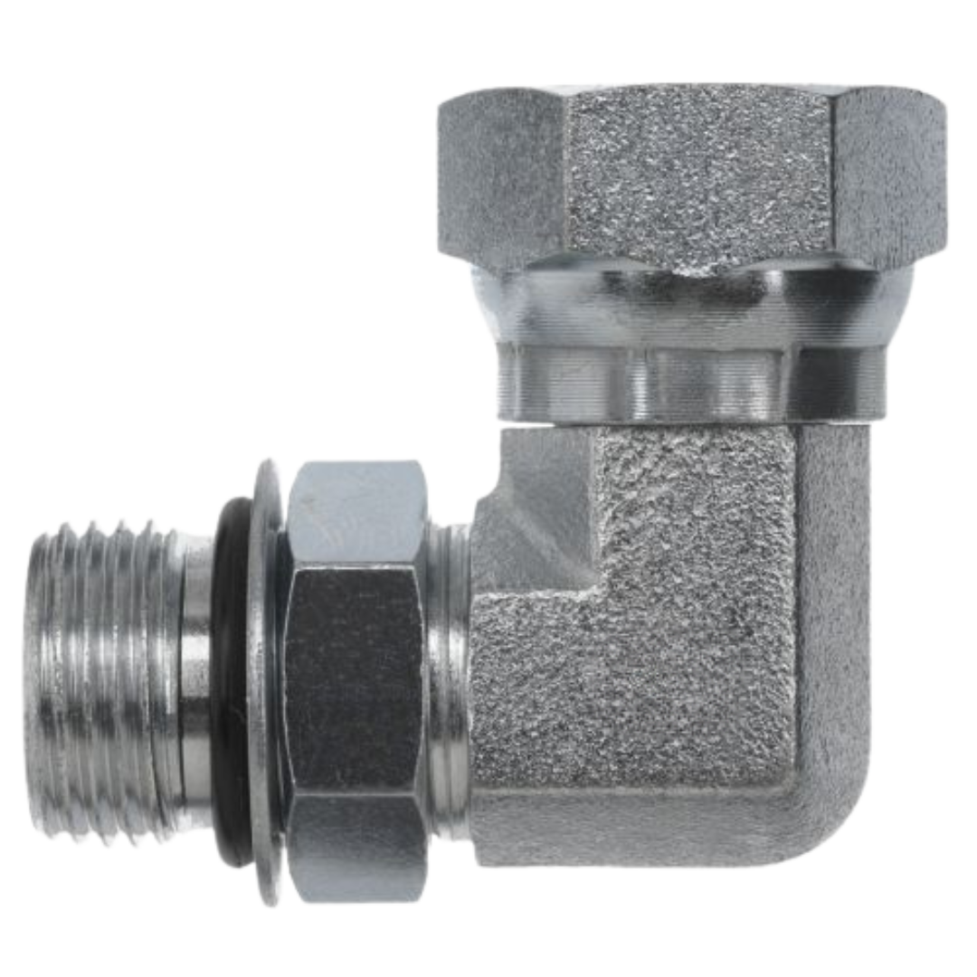 6901-12-08-NWO-FG : OneHydraulics 90-Degree Steel Adapter, 1-1/16-12 (-12) Male Adjustable ORB x 1/2-14 (-08) Female NPSM, 3500psi