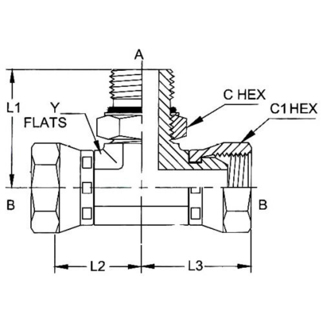 6911-08-08-08-NWO-FG : OneHydraulics Tee Steel Adapter, 3/4-16 (-08) Male Adjustable ORB x 1/2-14 (-08) Female NPSM Swivel x 1/2-14 (-08) Female NPSM Swivel