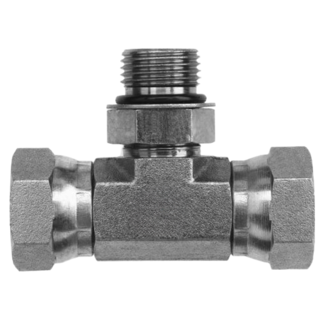 6911-08-08-08-NWO-FG : OneHydraulics Tee Steel Adapter, 3/4-16 (-08) Male Adjustable ORB x 1/2-14 (-08) Female NPSM Swivel x 1/2-14 (-08) Female NPSM Swivel