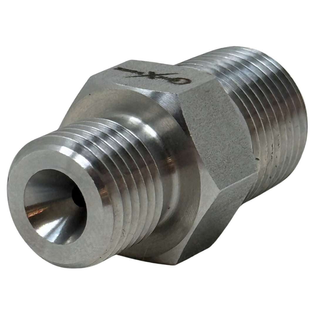X6N09TM15 : OneXtreme Adapter, 0.375 (3/8") Male NPT x 0.5625 (9/16") Male Type-M, 15,000psi