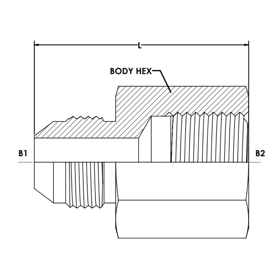 7003-04-04 : OneHydraulics Straight Steel Adapter, 7/16-20 (-04) Male JIC x 1/4-19 (-04) Female BSPP