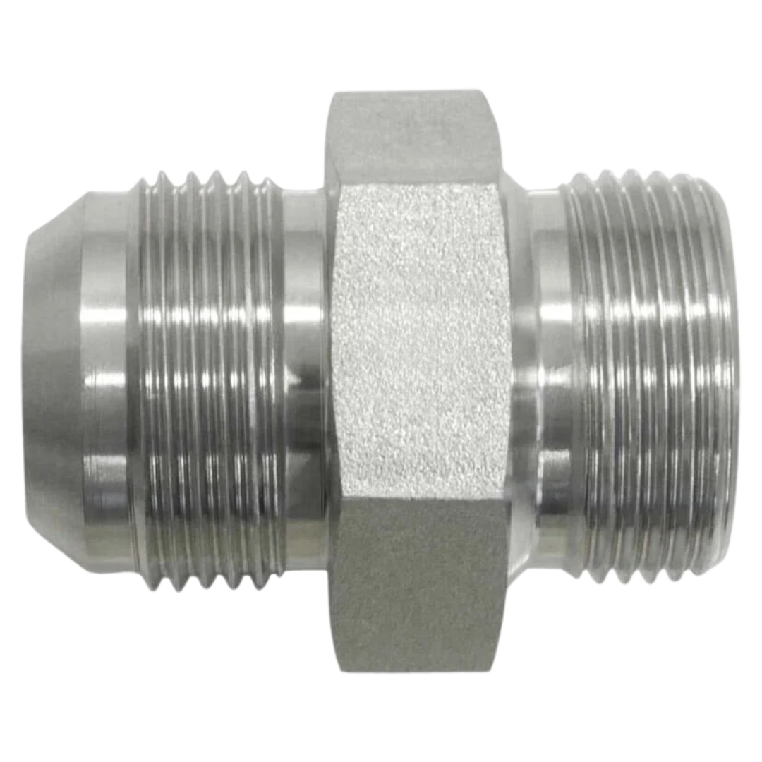 7005-12-22 : OneHydraulics Straight Steel Adapter, 1-1/16-12 (-12) Male JIC x M22 X 1.5 (22mm) Male Metric, 5000psi