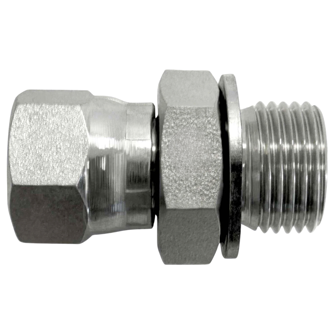 7022-04-02-BS : OneHydraulics Straight Steel Adapter, 7/16-20 (-04) Female JIC Swivel x 1/8-28 (-02) Male BSPP with Bonded Seal, 5000psi
