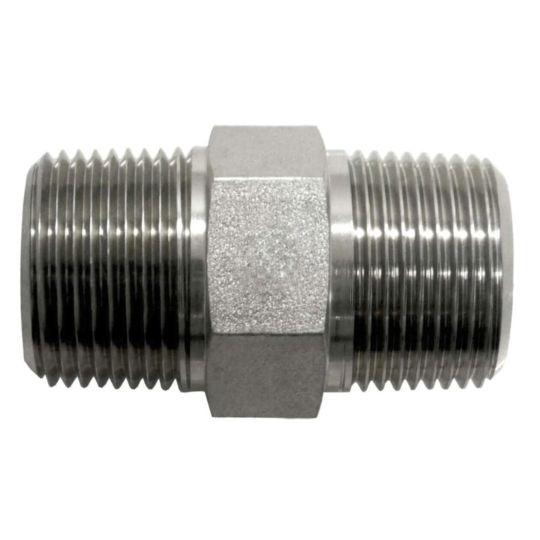 7030-04-04: OneHydrauics Straight Steel Rigid Adapter, 1/4-18 (-04) Male NPT x 1/4-19 (-04) Male BSPT, 6000psi