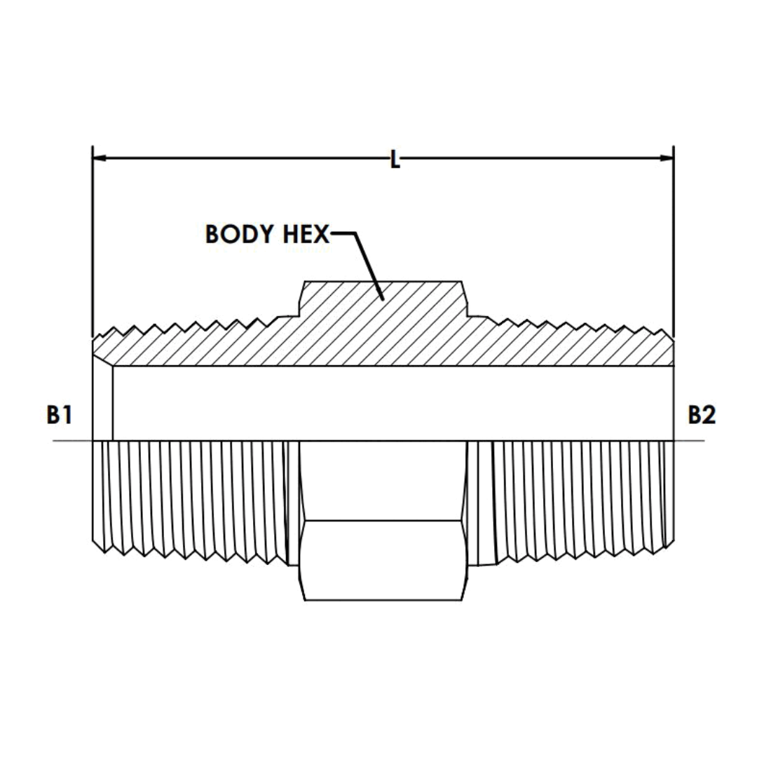7030-04-04: OneHydrauics Straight Steel Rigid Adapter, 1/4-18 (-04) Male NPT x 1/4-19 (-04) Male BSPT, 6000psi
