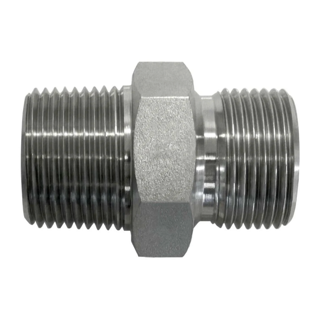 7032-04-04: OneHydraulics Straight Steel Rigid Adapter, 1/4-18 (-04) Male NPT x 1/4-19 (-04) Male BSPP, 5000psi