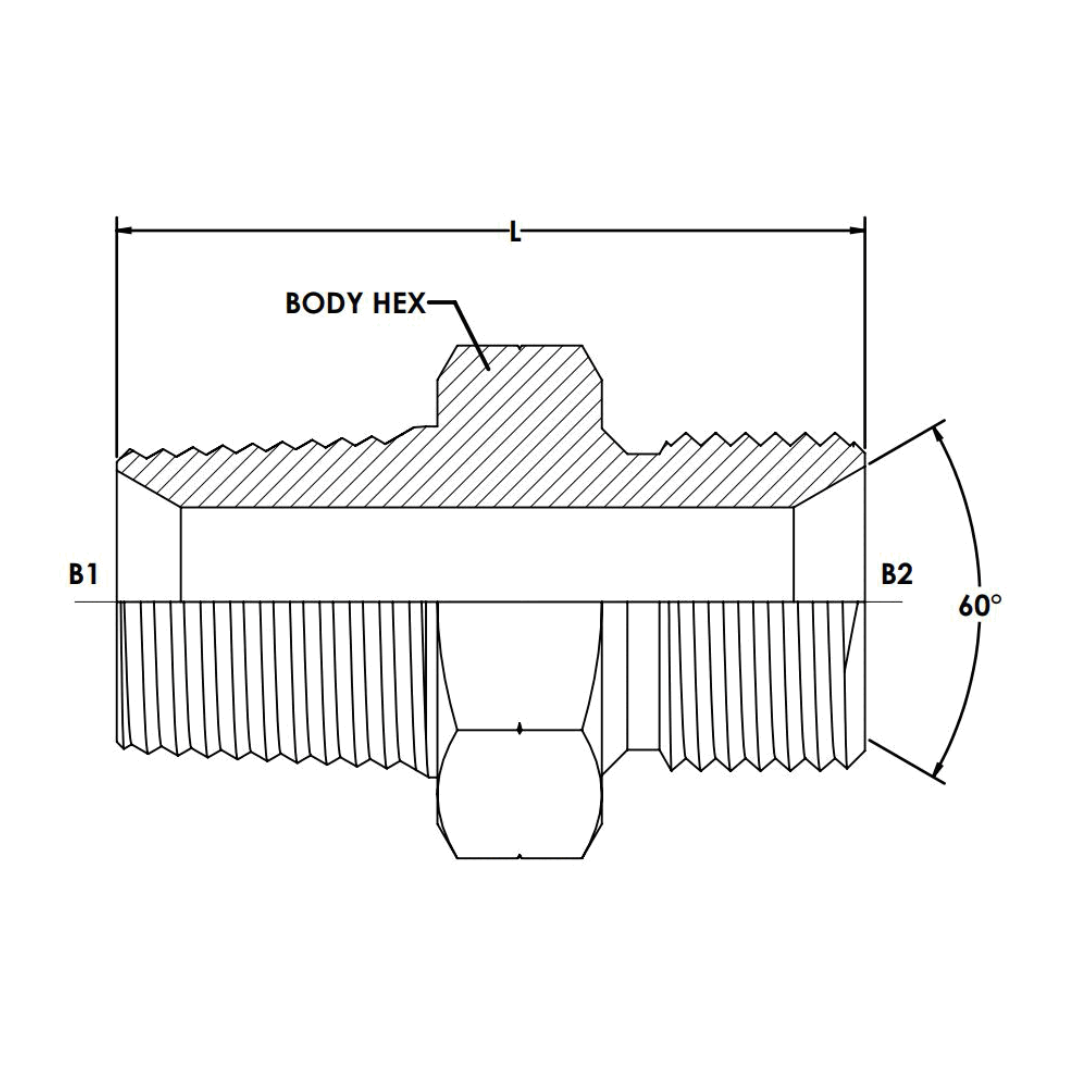 7032-04-04: OneHydraulics Straight Steel Rigid Adapter, 1/4-18 (-04) Male NPT x 1/4-19 (-04) Male BSPP, 5000psi