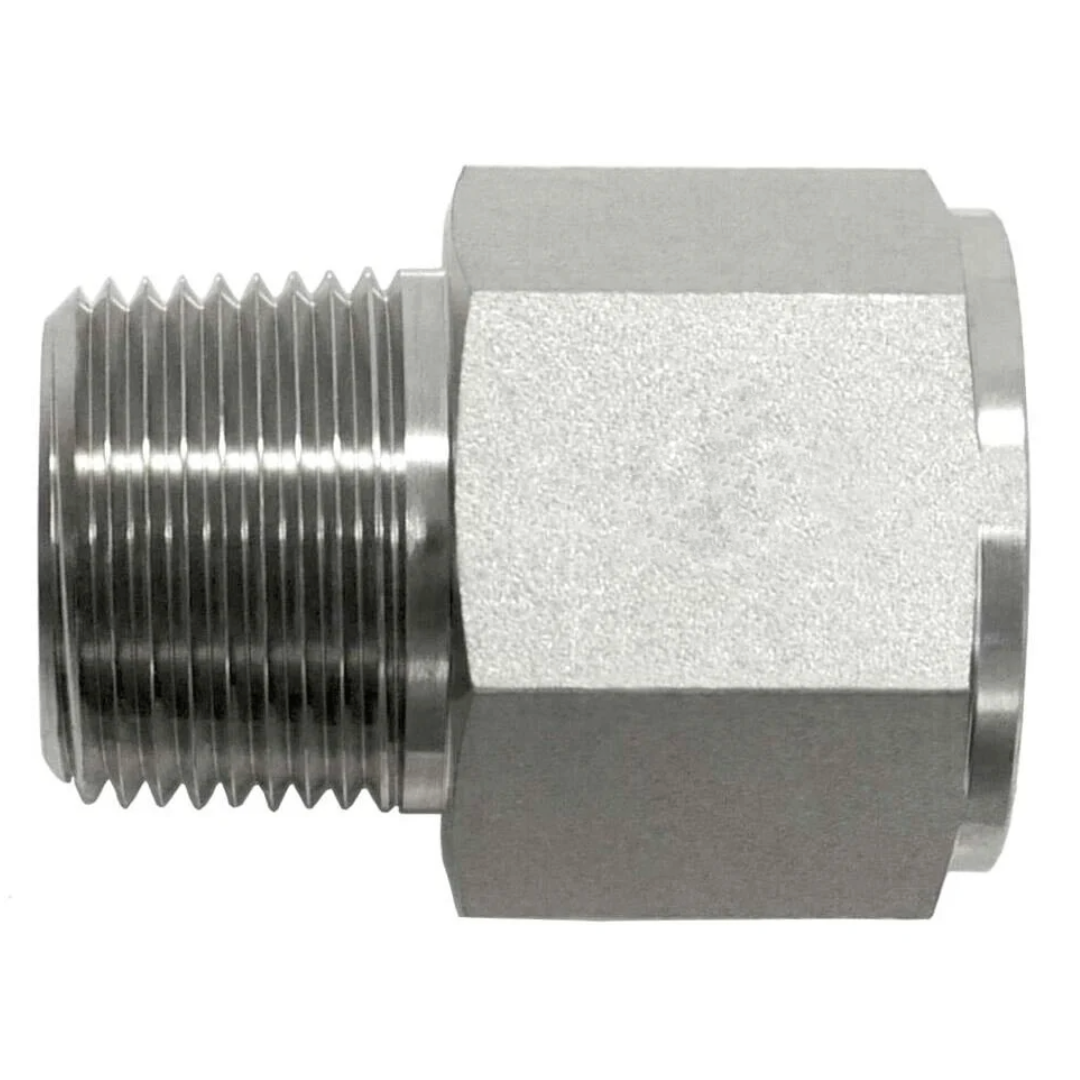 7033-08-08: OneHydraulics Straight Steel Rigid Adapter, 1/2-14 (-08) Male NPT x 1/2-14 (-08) Female BSPP, 5000psi