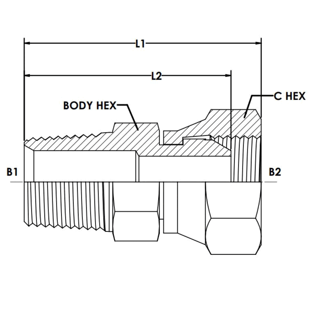 7034-08-08 : OneHydraulics Straight Steel Adapter, 1/2-14 (-08) Male NPT x 1/2-14 (-08) Female BSPP Swivel, 2900psi