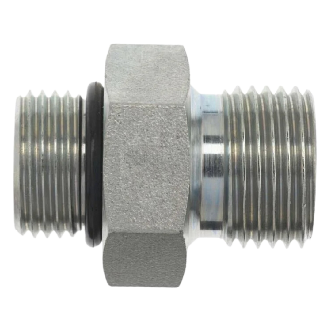 7062-10-08 : OneHydraulics Straight Steel Rigid Adapter, 7/8-14 (-10) Male ORB x 1/2-14 (-08) Male BSPP, 5000psi