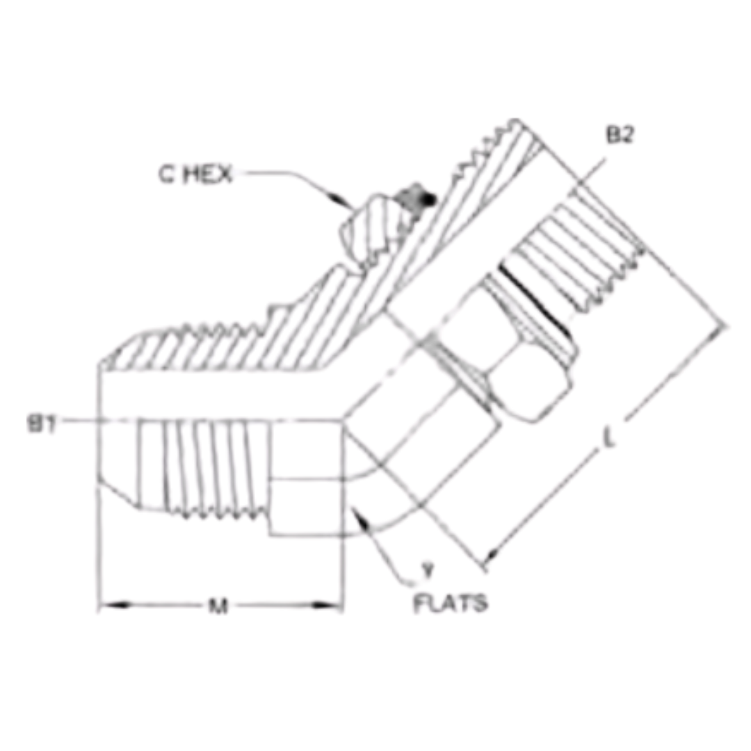 7102-12-08-NWO-FG : OneHydraulics 45-Degree Steel Adapter, 1-1/16-12 (-12) Male JIC x 1/2-14 (-08) Male Adjustable BSPP