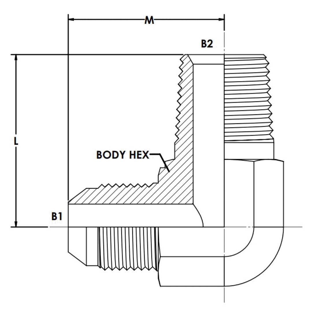 7200-12-08-FG : OneHydraulics 90-Degree Steel Adapter, 1-1/16-12 (-12) Male JIC x 1/2-14 (-08) Male BSPT, 5000psi