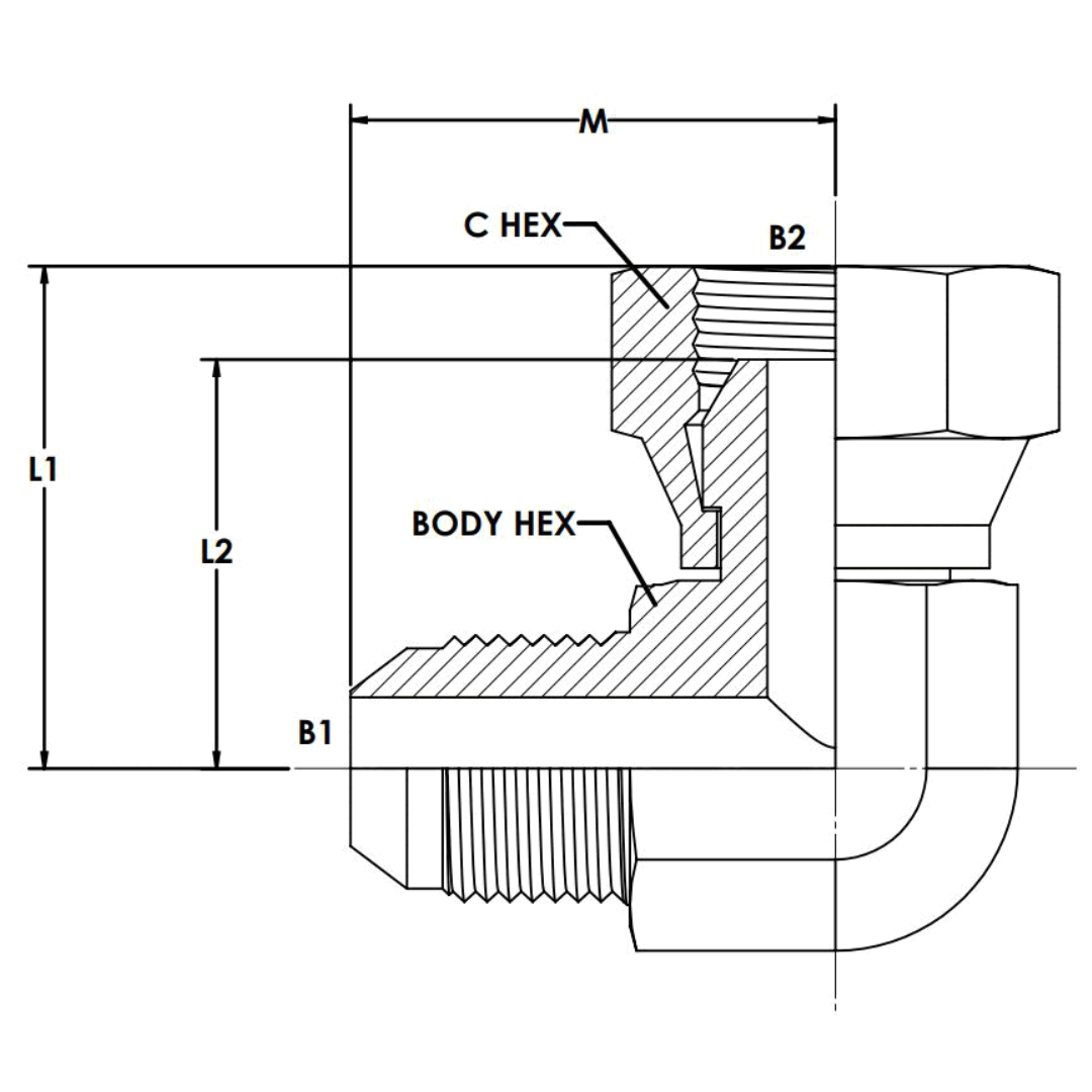 7204-08-08 : OneHydraulics 90-Degree Steel Adapter, 3/4-16 (-08) Male JIC x 1/2-14 (-08) Female BSPP Swivel, 2900psi