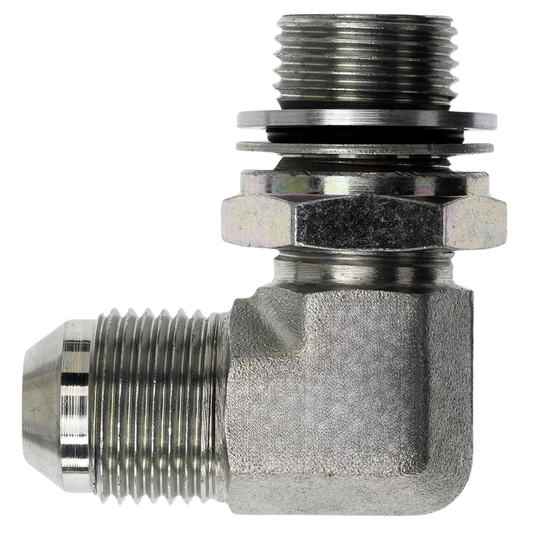 7205-06-16-NWO-FG : OneHydraulics 90-Degree Steel Adapter, 9/16-18 (-06) Male JIC x M16 X 1.5 (16mm) Male Adjustable Metric, 6000psi