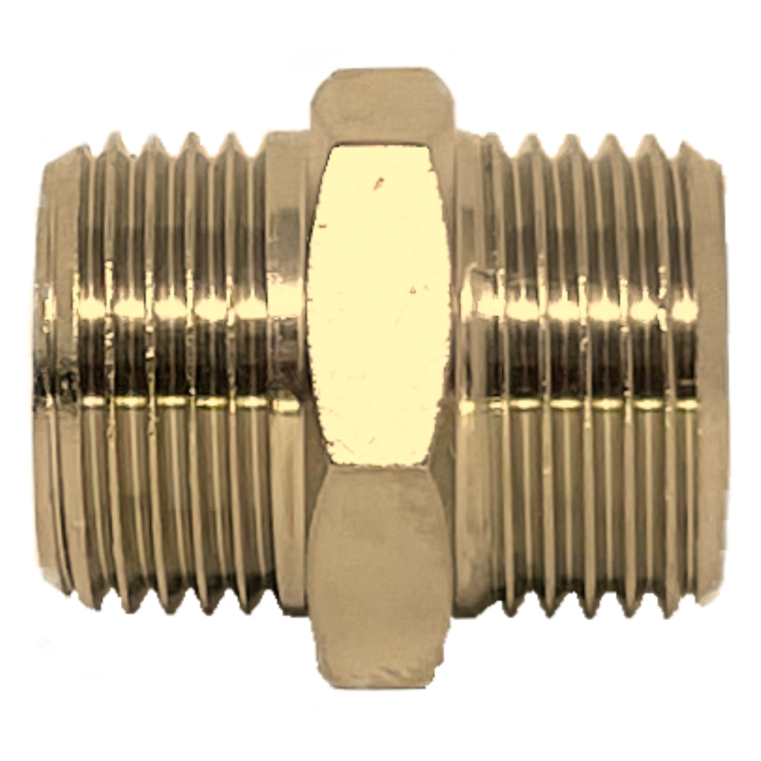 8000-12-08 : Adaptall Straight Brass Rigid Nipple Adapter, 3/4-14 (-12) Male BSPP x 1/2-14 (-08) Male BSPP