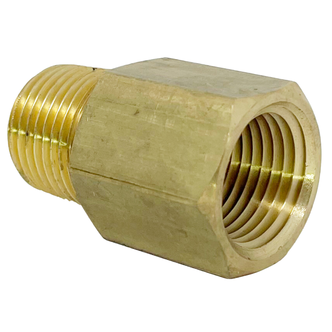 8036-04-04 : Adaptall Straight Brass Adapter, R 1/4-19 (-04) Male BSPT x 1/4-18 (-04) Female NPT