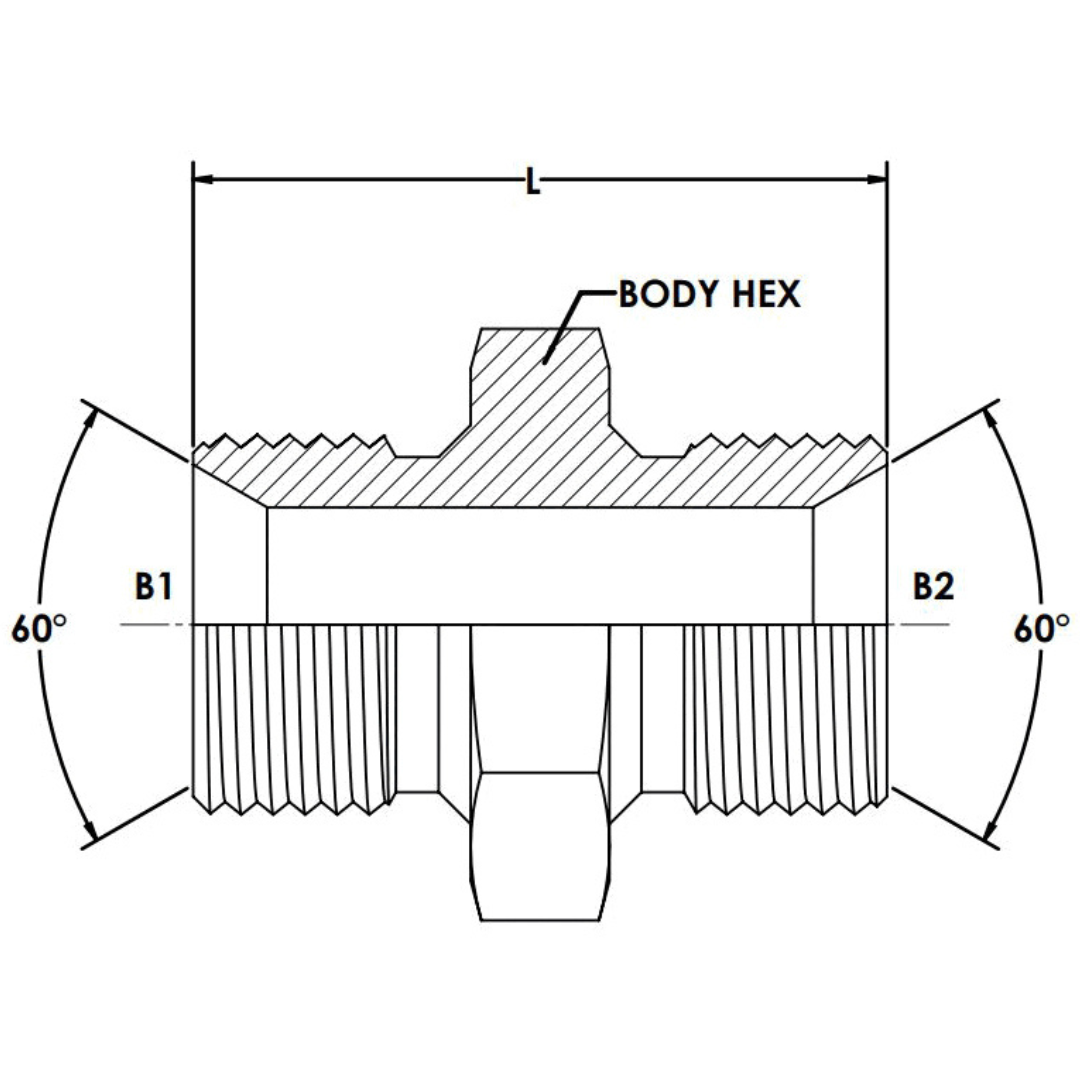 8055-20-20 : OneHydraulics Straight Steel Nipple Adapter, M20 X 1.5 (20mm) Male Metric x M20 X 1.5 (20mm) Male Metric