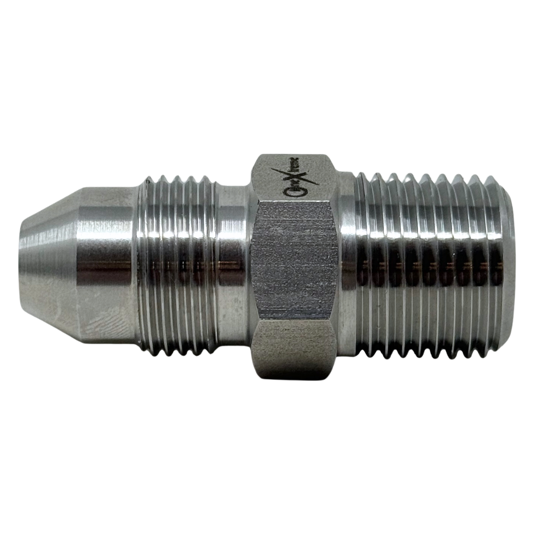 X12N09M10 : OneXtreme Adapter, 0.75 (3/4") Male NPT x 0.5625 (9/16") Male MP, 10,000psi