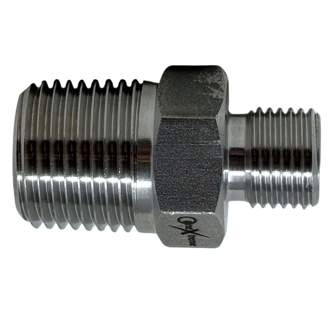 X8N09TM15 : OneXtreme Adapter, 0.5 (1/2") Male NPT x 0.5625 (9/16") Male Type-M, 15,000psi