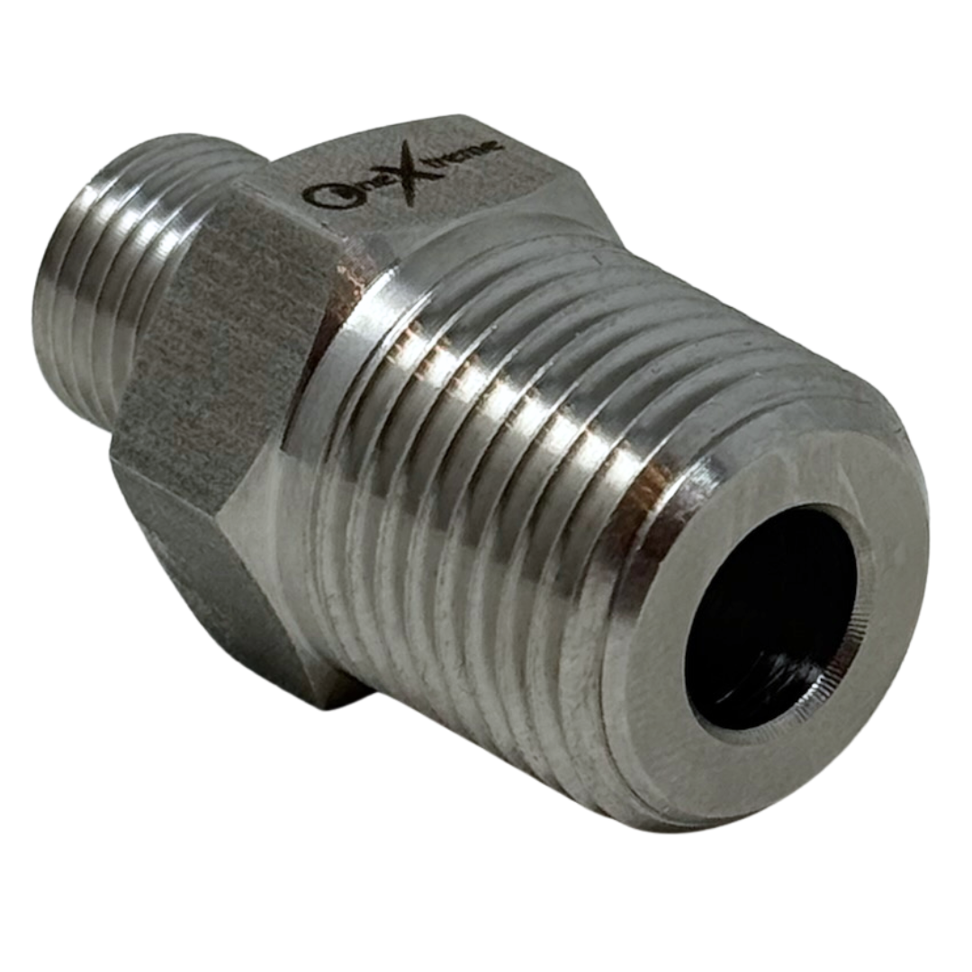 X8N09TM15 : OneXtreme Adapter, 0.5 (1/2") Male NPT x 0.5625 (9/16") Male Type-M, 15,000psi